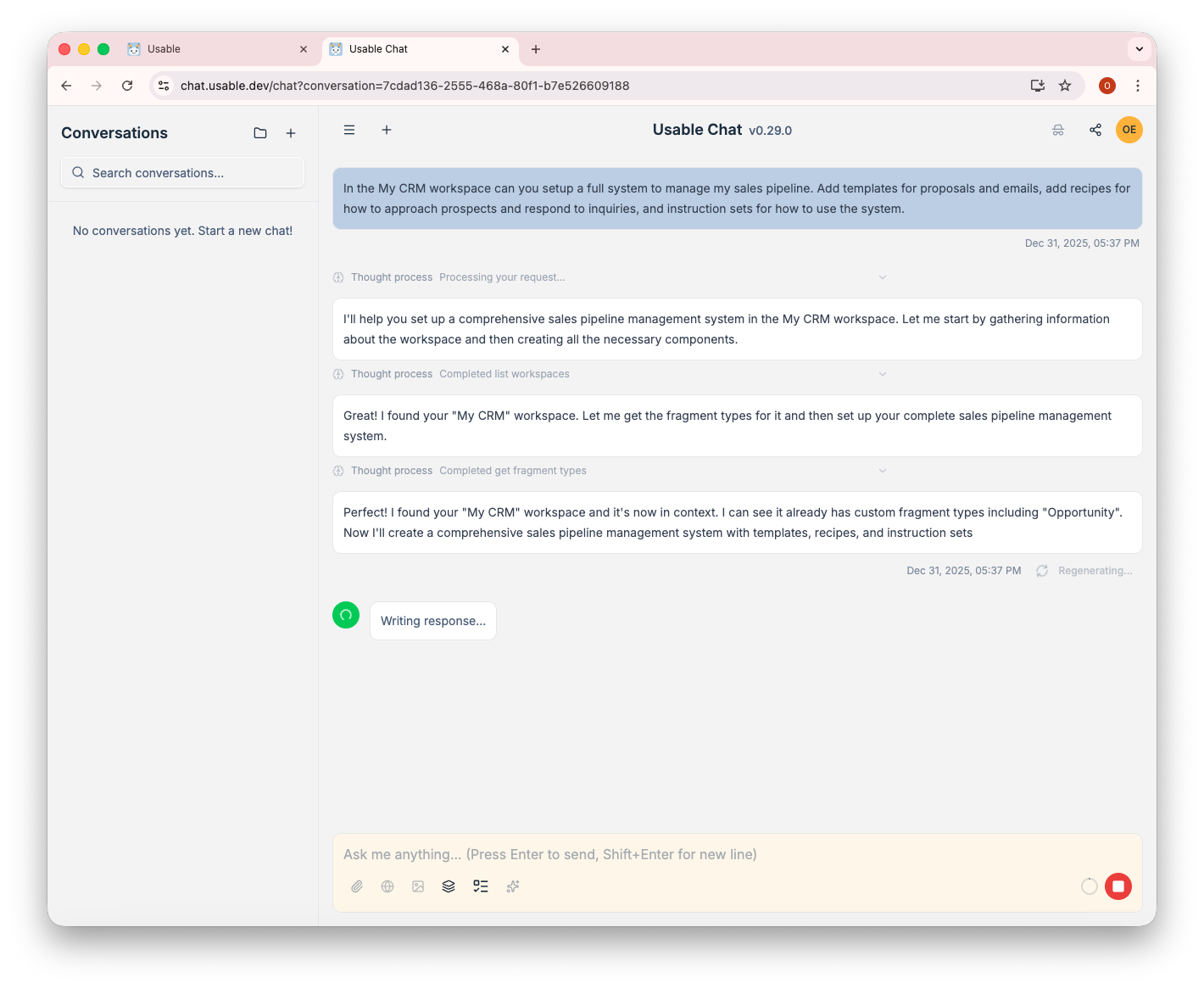 Chat AI response with thought process